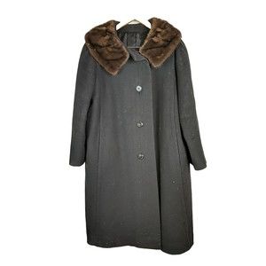 Auckie Sanft Black Pure Virgin Wool Coat Fur Collar Montreal Vintage Overcoat M